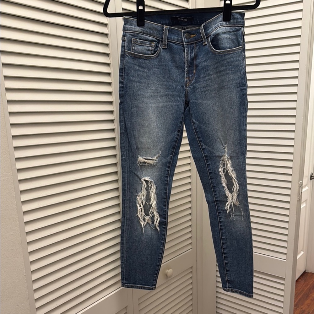 J Brand Blue Skinny Distressed Jeans